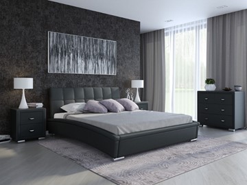 Кровать спальная Corso-1L 160x200, Экокожа (Черный) в Архангельске