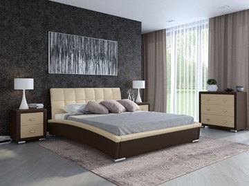 Спальная кровать Corso-1L 160x200, Экокожа (Коричневый с бежевым) в Архангельске