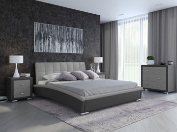 Кровать 2-х спальная Corso-1L 180х200, Экокожа (Темно-серый с серым) в Архангельске