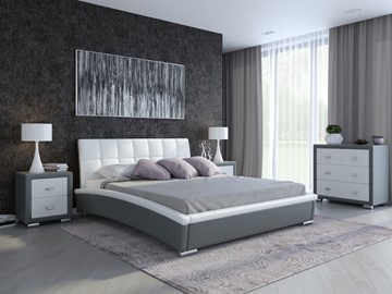 Двуспальная кровать Corso-1L 200x200, Экокожа (Серый с белым) в Архангельске