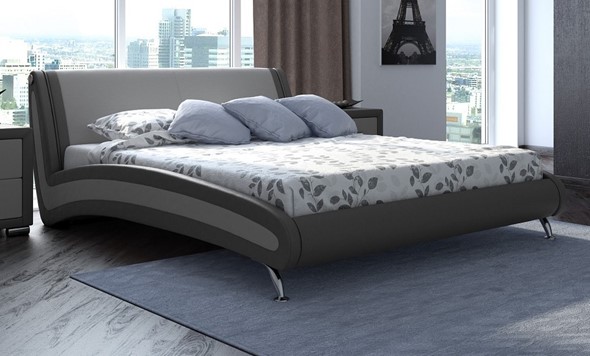 Спальная кровать Corso-2 140х200, Экокожа (Темно-серый с серым) в Архангельске - изображение
