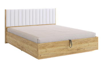 Двуспальная кровать с подъемным механизмом Адам, дуб крафт золотой/белоснежный (экокожа) в Архангельске