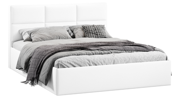 Кровать спальная с подъемным механизмом с заглушиной Стелла тип 1 (Экокожа белая Polo) в Архангельске - изображение