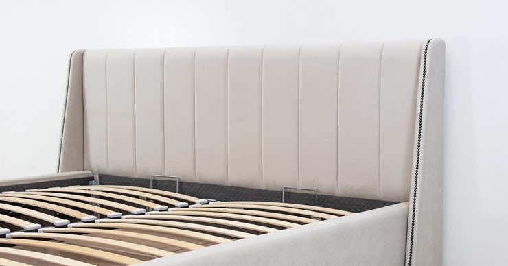 Кровать с подъемным механизмом Мелисса 160,арт. Тори 56 велюр (светло-бежевый) + кроватное дно в Архангельске - изображение 9