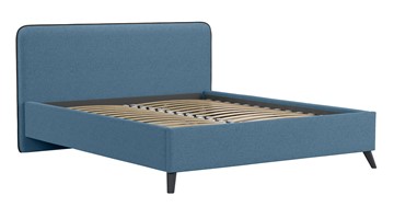 Двуспальная кровать с механизмом Миа, 160 Bravo blue (светло-синий) / кант Лайт 10 Велюр (коричневый) + кроватное дно в Архангельске - предосмотр 1