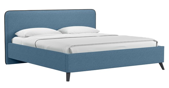 Кровать с механизмом двуспальная Миа, 180 Bravo blue (светло-синий) / кант Лайт 10 Велюр (коричневый) + кроватное дно в Архангельске - изображение