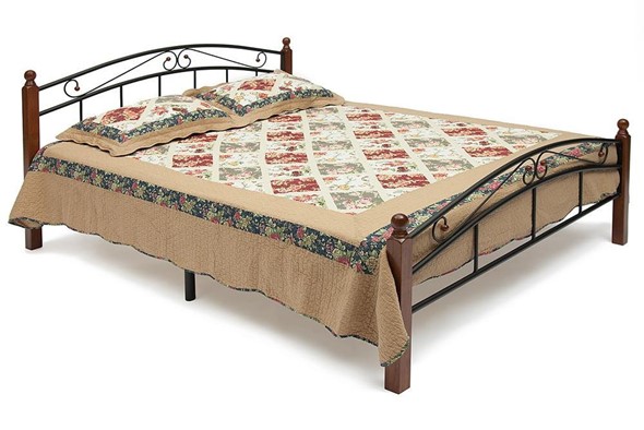 Кровать с основанием AT-8077 дерево гевея/металл, 160*200 см (middle bed), красный дуб/черный в Архангельске - изображение