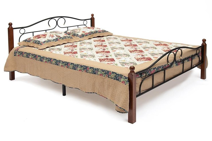 Кровать с основанием AT-808 дерево гевея/металл, 140*200 см (Queen bed), красный дуб/черный в Архангельске - изображение 1