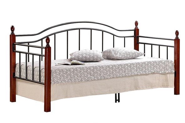 Кровать односпальная LANDLER дерево гевея/металл, 90*200 см (Day bed), красный дуб/черный в Архангельске - изображение