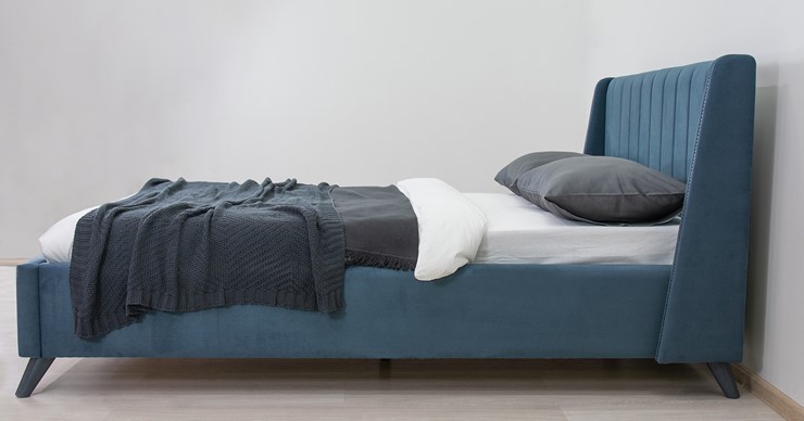 Полуторная кровать Мелисса 140, арт. Тори 83 велюр (серо-синий) + кроватное дно в Архангельске - изображение 6