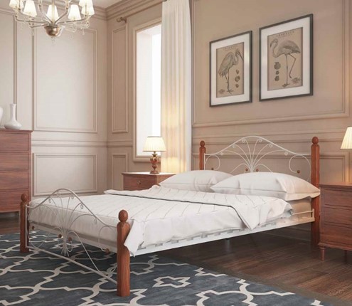 Кровать 2-спальная Фортуна 1, 1600, белый/махагон в Архангельске - изображение
