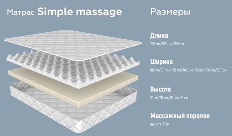 Беспружинный матрас Simple massage 18 в Архангельске - изображение 3