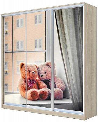 Шкаф детский  ХИТ 23-20/2-777-26, Мишки на окне, Дуб Сонома в Архангельске - изображение