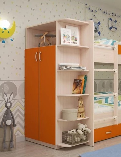 Шкаф детский распашной Мая корпус Млечный дуб, фасад Оранжевый в Архангельске - изображение 1