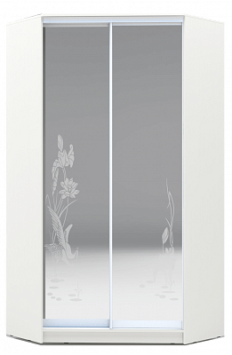 Шкаф угловой 2300х1103, ХИТ У-23-4-66-01, цапля, 2 зеркала, белая шагрень в Архангельске - изображение