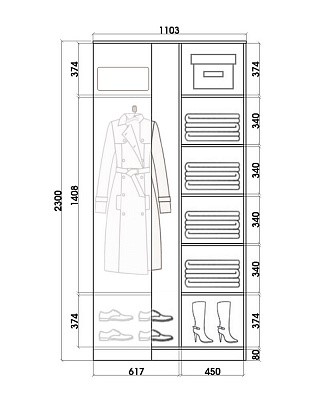 Угловой шкаф-купе с зеркалом, 2400х1103, ХИТ У-24-4-15, Серая структура в Архангельске - изображение 2