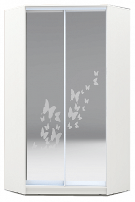 Шкаф угловой 2300х1103, ХИТ У-23-4-66-05, бабочки, 2 зеркала, белая шагрень в Архангельске - изображение