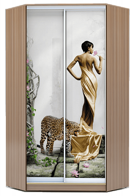 Шкаф угловой 2300х1103, ХИТ У-23-4-77-03, Девушка с леопардом, шимо темный в Архангельске - изображение