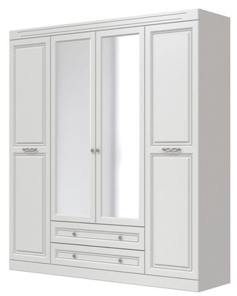 Шкаф четырехдверный в спальню Олимп ШР-4 (Белый) 2 зеркала в Архангельске - изображение