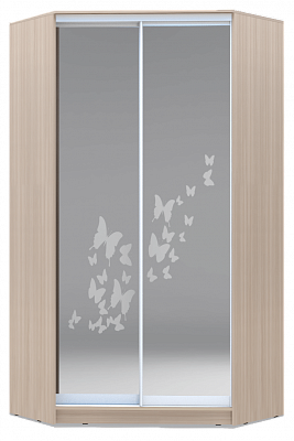 Угловой шкаф 2200х1103, ХИТ У-22-4-66-05, бабочки, 2 зеркала, шимо светлый в Архангельске - изображение