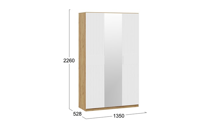 Шкаф для одежды 3-х дверный с зеркалом Хилтон (Дуб Крафт золотой/Белый матовый) в Архангельске - изображение 4