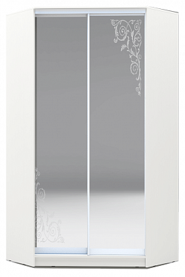 Шкаф угловой 2200х1103, ХИТ У-22-4-66-09, Орнамент, 2 зеркала, белая шагрень в Архангельске - изображение