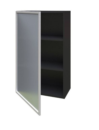 Шкаф кухонный высокий 600, Шервуд, со стеклом левый ЛД 281.451.000.038, серый/черный в Архангельске - изображение 1