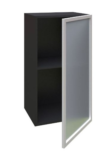 Кухонный шкаф 400 Шервуд, со стеклом правый ЛД 281.322.000.023, серый/черный в Архангельске - изображение 1