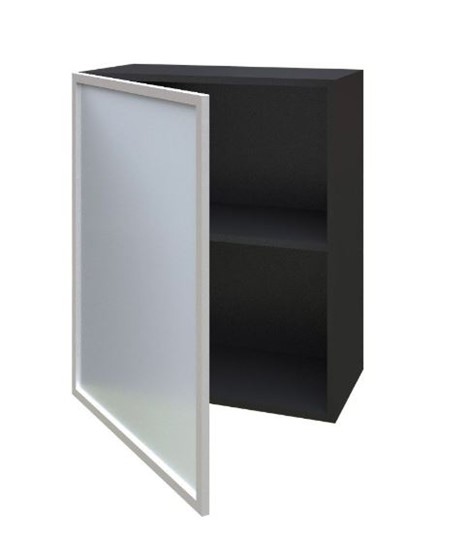 Шкаф кухонный 600, Шервуд, со стеклом левый ЛД 281.351.000.027, серый/черный в Архангельске - изображение 1