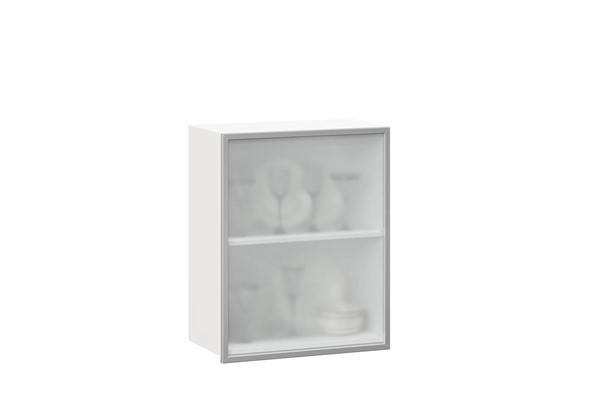 Шкаф кухонный 600, Шервуд, со стеклом правый, ЛД 281.352.000.116, белый/серый в Архангельске - изображение