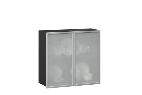 Шкаф кухонный 800, Шервуд, со стеклом ЛД 281.361.000.030, серый/черный в Архангельске - изображение