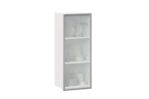 Кухонный высокий шкаф 400 Шервуд, со стеклом правый ЛД 281.422.000.122, белый/серый в Архангельске - изображение