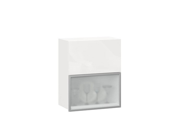 Шкаф кухонный горизонтальный 600 Шервуд, ЛД 281.971.000.174, со стеклом, белый/белый глянец в Архангельске - изображение