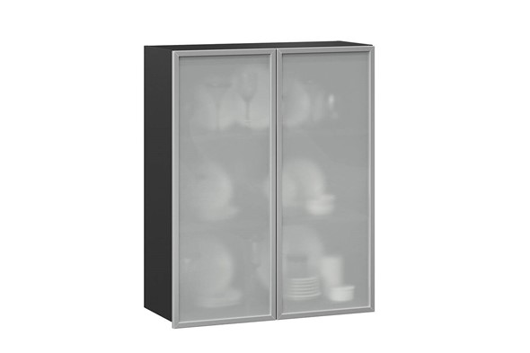 Кухонный шкаф высокий 800, Шервуд, со стеклом ЛД 281.461.000.041, серый/черный в Архангельске - изображение
