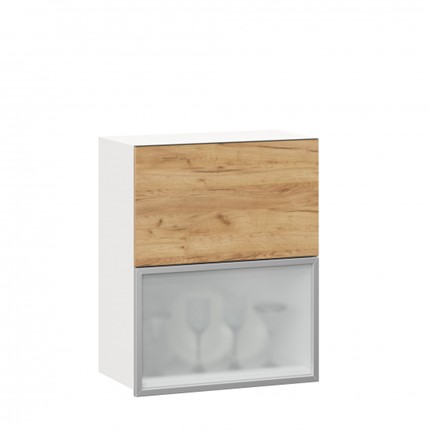 Кухонный навесной шкаф 600 горизонтальный Шервуд, ЛД 281.971.000.135, со стеклом, белый/дуб золотой в Архангельске - изображение