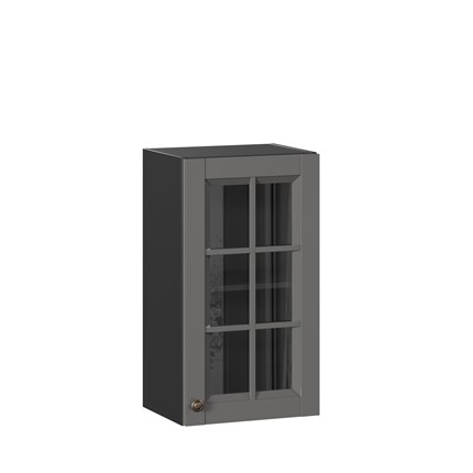 Кухонный шкаф Амели-3 400 со стеклом ЛД 299.320.000.026, Черный/Оникс серый в Архангельске - изображение