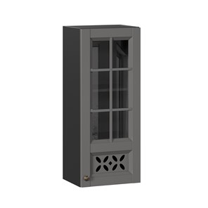 Навесной кухонный шкаф Амели-3 400 высокий со стеклом ЛД 299.420.000.042, Черный/Оникс серый в Архангельске - предосмотр