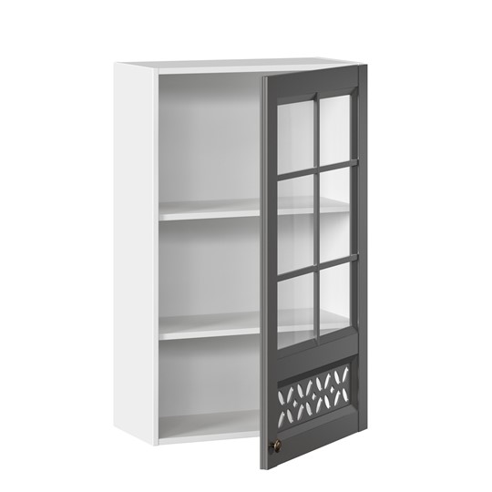Навесной кухонный шкаф Амели-3 600 высокий со стеклом ЛД 299.450.000.046, Белый/Оникс серый в Архангельске - изображение 1