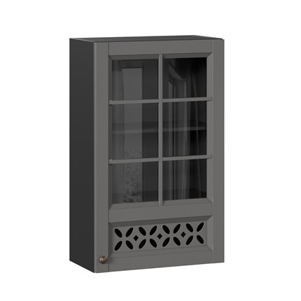 Шкаф на кухню Амели-3 600 высокий со стеклом ЛД 299.450.000.048, Черный/Оникс серый в Архангельске - изображение