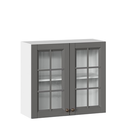 Кухонный шкаф Амели-3 800 со стеклом ЛД 299.360.000.034, Белый/Оникс серый в Архангельске - изображение