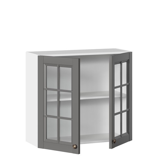 Кухонный шкаф Амели-3 800 со стеклом ЛД 299.360.000.034, Белый/Оникс серый в Архангельске - изображение 1