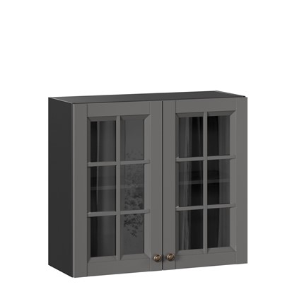 Навесной кухонный шкаф Амели-3 800 со стеклом ЛД 299.360.000.036, Черный/Оникс серый в Архангельске - изображение