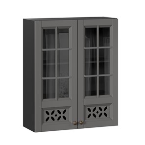 Шкаф на кухню Амели-3 800 высокий со стеклом ЛД 299.460.000.052, Черный/Оникс серый в Архангельске