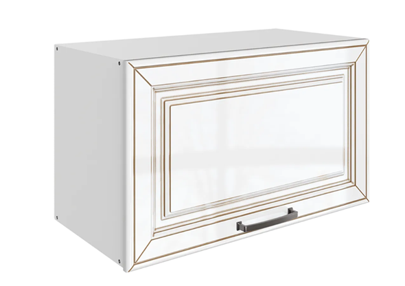 Кухонный шкаф Атланта L600 Н360 (1 дв. гл.) эмаль (белый/белый глянец патина золото) в Архангельске - изображение