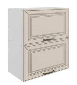 Навесной кухонный шкаф Атланта L600 Н720 (2 дв. гл. гориз.) эмаль (белый/сливки патина платина) в Архангельске