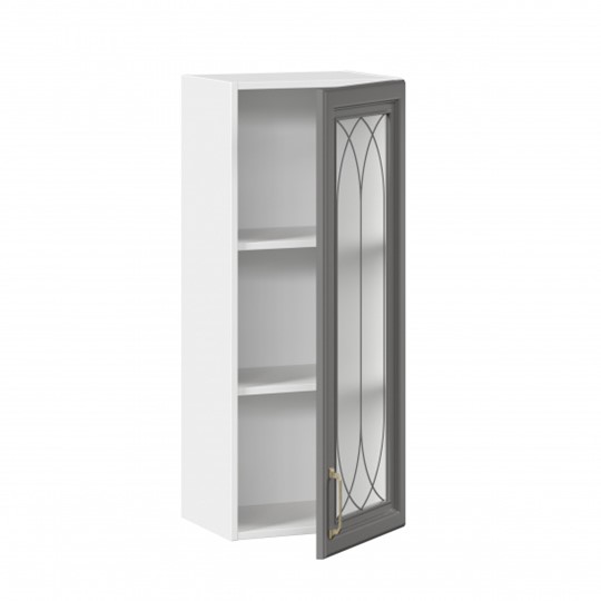 Кухонный шкаф Джелатто 400 высокий со стеклом ЛД 241.420.000.110, Белый/Оникс серый в Архангельске - изображение 1