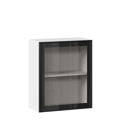 Шкаф на кухню со стеклом 600 Индиго ЛД 298.350.000.105, Белый/Чёрный в Архангельске - изображение