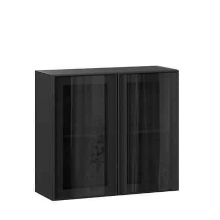 Кухонный навесной шкаф со стеклом 800 Индиго ЛД 298.360.000.149, Чёрный/Чёрный в Архангельске - изображение