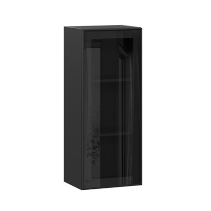 Кухонный шкаф высокий со стеклом 400 Индиго ЛД 298.420.000.068, Чёрный/Чёрный в Архангельске - изображение