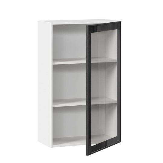Кухонный шкаф высокий со стеклом 600 Индиго ЛД 298.450.000.169, Белый/Чёрный в Архангельске - изображение 1
